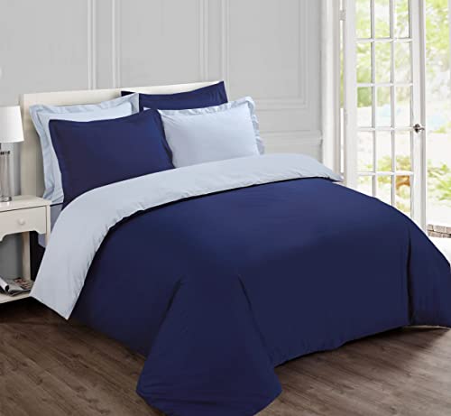 Vision - Wende-Bettwäsche, zweifarbig, Marineblau/Grau, Set aus Bettbezug 240 x 220 cm, mit 2 Kissenbezügen, für Kingsize-Doppelbett, 100 % Baumwolle von VISION