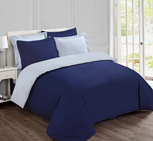 Vision - Wende-Bettwäsche, zweifarbig, Marineblau / Grau – Bettbezug 260 x 240 cm mit 2 Kissenbezügen für Standard-Bett für Doppelbett – 100 % Baumwolle von VISION