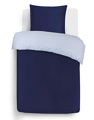 Vision - Wende-Bettwäsche, zweifarbig, Marineblau/Grau – Bettbezug 140 x 200 cm mit 1 Kissenbezug für Standard-Bett – 100 % Baumwolle von VISION