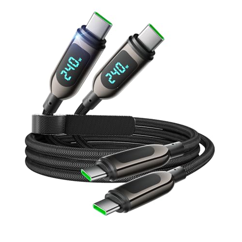 VisionSync 240W USB C auf USB C Kabel, [1.2m,2Pack] Typ C Schnellladekabel mit Display, Nylon Geflochten Ladekabel USB C Ladegerät für iPhone 16/15 Pro Max, Samsung S25/24,iPad Pro Air, Schwarz von VisionSync