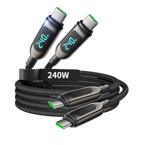 VisionSync 240W USB C auf USB C Kabel, [2m,2Pack] Typ C Schnellladekabel mit Display, Nylon Geflochten Ladekabel USB C Ladegerät für iPhone 16/15 Pro Max, Samsung S25/24,iPad Pro Air, Schwarz von VisionSync