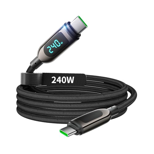 VisionSync 240W USB C auf USB C Kabel, [2m] Typ C Schnellladekabel mit Display, Nylon Geflochten Ladekabel USB C Ladegerät für iPhone 16/15 Pro Max, Samsung S25/24,iPad Pro Air, Schwarz von VisionSync