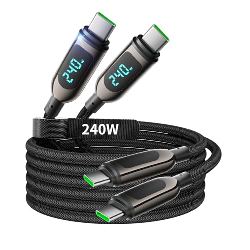 VisionSync 240W USB C auf USB C Kabel, [3m,2Pack] Typ C Schnellladekabel mit Display, Nylon Geflochten Ladekabel USB C Ladegerät für iPhone 16/15 Pro Max, Samsung S25/24,iPad Pro Air, Schwarz von VisionSync