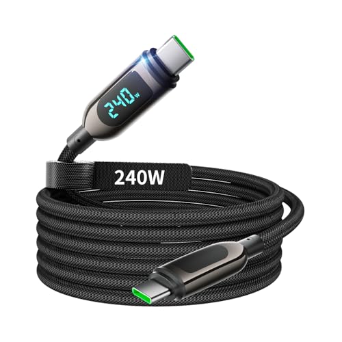 VisionSync 240W USB C auf USB C Kabel, [3m] Typ C Schnellladekabel mit Display, Nylon Geflochten Ladekabel USB C Ladegerät für iPhone 16/15 Pro Max, Samsung S25/24,iPad Pro Air, Schwarz von VisionSync