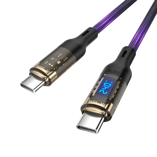 VisionSync 240W USB C auf USB C Transparentes Kabel mit LED-Anzeige Kompatibel mit 140W 100W Schnellladung für MacBook Pro,lPhone16/15/15Pro/15ProMax, Galaxy S23+/S23Ultra/S22,1.2m-1Packung,Schwarz VisionSync 240W USB C auf USB C Transparentes Kabel mit LED-Anzeige Kompatibel mit 140W 100W Schnellladung für MacBook Pro,lPhone16/15/15Pro/15ProMax, Galaxy S23+/S23Ultra/S22,1.2m-1Packung,Schwarz von VisionSync