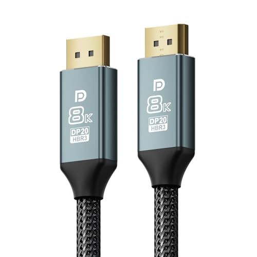 VisionSync 8K DisplayPort-Kabel 1.4,DP-zu-DP-Kabel 2M (VESA-zertifiziert, 8K@60Hz/4K@144Hz/2K@240Hz),geflochtenes 32,4-Gbit/s-DP-Kabel,kompatibel mit FreeSync G-Sync HDR HDCP Gaming-Monitor, TV, PC von VisionSync