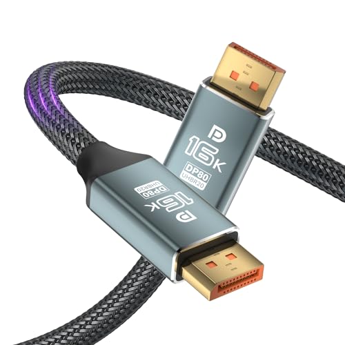 VisionSync Displayport-Kabel 2.1,16K DP-Kabel [16K@60Hz,8K@120Hz,4K@240Hz],80Gbit/s DP 2.1-Kabel kompatibel mit FreeSync G-Sync HDR10 HDCP 3D DSC 1.2a Gaming-Monitor,TV,PC(2M) von VisionSync