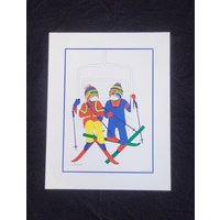 Julie Corsover Kinderdruck "Skiers" - Vintage 1976 Ungerahmt Neu." von VisionaryWhimsy