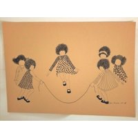 Julie Corsover Kinderdrucke "Jump Rope" - Vintage 1973 Ungerahmt Neu von VisionaryWhimsy