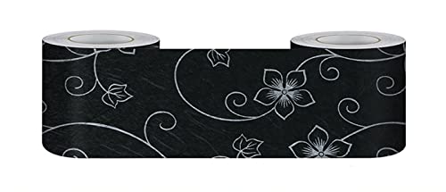 VisitRyl TapetenbordüRe Selbstklebend Vinyl Sockelleiste Dekorative BordüRe Selbstklebende Home BordüRe KüChe TapetenbordüRe Selbstklebend FüR Badezimmer Wohnzimmer Schwarzes Muster 12cm X 500cm von VisitRyl