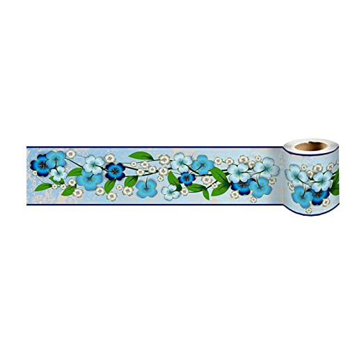 VisitRyl Tapetenbordüre selbstklebend Vinyl Sockelleiste Dekorative Bordüre Selbstklebende Home Bordüre Küche Tapetenbordüre selbstklebend für Badezimmer Wohnzimmer 47-Blaue Blume10cm x 240cm von VisitRyl