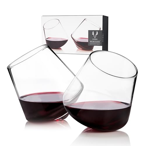 Viski® Rollkristall-Weingläser-Set mit 2 Stück, bleifreies, kristallklares Premiumglas, modernes Weinglas-Geschenkset, 12 oz (355 ml), 4.25" von Viski