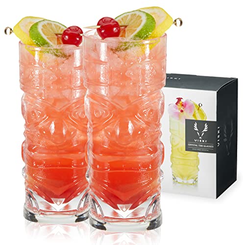 Viski 10117 Pacific Crystal, 2 Stück Hochwertiges kristallklares, stilvolle Tiki-Cocktailgläser, Cocktail-Glas, Geschenk-Set, 400 ml von Viski