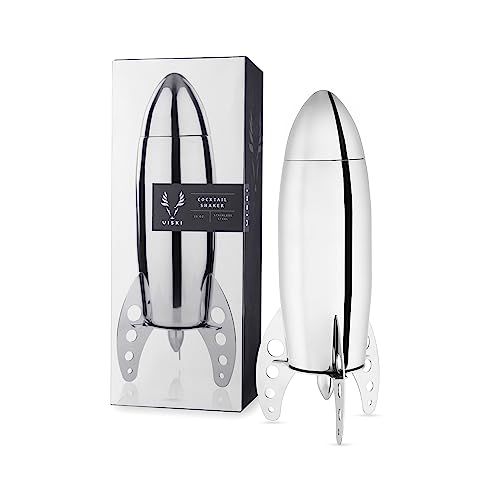 Viski 2809 Rocket with Strainer Set for Cold Brew Cocktails Margarita Espresso Edelstahl Martini Shaker Home Bar Zubehör Werkzeuge Barkeeper Geschenke, Silber von Viski