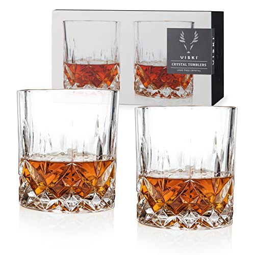 Viski Admiral Kristall-Whiskeygläser, 2er-Set, hochwertiges kristallklares Glas, klassische Lowball-Cocktailgläser, spülmaschinenfest, Scotch-Glas, Geschenk-Set – 266 ml von Viski