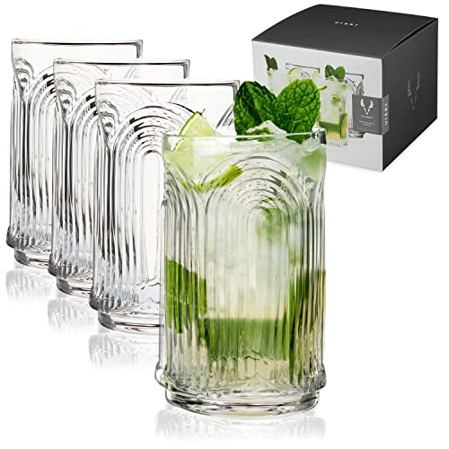 Viski Beau Highball-Gläser – Vintage Trinkgläser für Cocktails oder Wasser – Art-Deco-Glaswaren Bogen-Design – 4er-Set Viski Beau Highball-Gläser – Vintage Trinkgläser für Cocktails oder Wasser – Art-Deco-Glaswaren Bogen-Design – 4er-Set von Viski