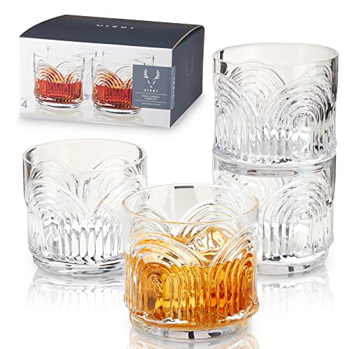 Viski Beau Lowball-Tumbler, 4er-Set 11 Unzen (325 ml) DOF-Gläser, stapelbare Barware aus bleifreiem Kristallglas, Klar von Viski