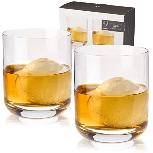 Viski Crystal Whiskeygläser, 2er-Set, hochwertiges Kristallglas, stilvolle Lowball-Cocktailgläser, Cocktailglas, Geschenk-Set, 340 ml von Viski