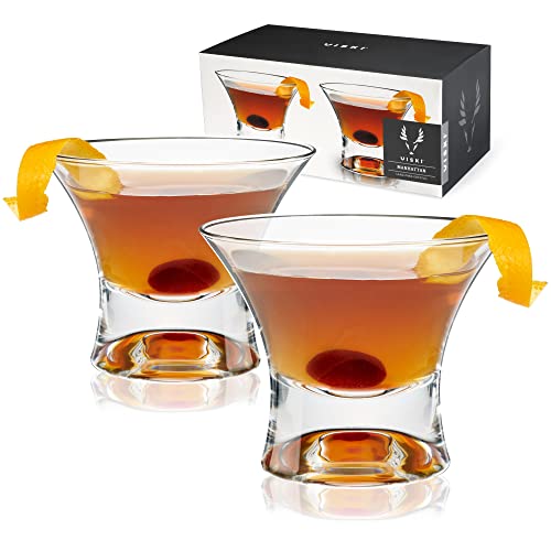 Viski Heavy Base Manhattan-Gläser aus Kristall, 2er-Set, bleifreies Premium-Kristallglas, Martini-Cocktailgläser mit Stiel, Cocktailgläser-Geschenkset, 7 Unzen (207 ml) von Viski