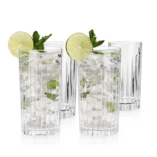 Viski Reserve European Highball-Tumbler, 4 Cocktailgläser aus bleifreiem Kristallglas, Glaswaren Made in Europe, 4er-Set, 14 Unzen (414 ml) von Viski