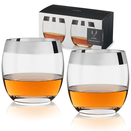 Viski Irving Lowball-Tumbler aus Kristall mit Chromrand, 2er-Set, bleifreies Premium-Kristallglas, Stylische Lowball-Whiskygläser, Cocktailgläser-Geschenkset, 9 Unzen (266 ml) von Viski