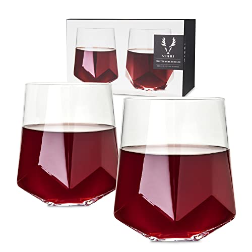 Viski Raye Facettierte Kristall-Weingläser, bleifrei, Premium-Kristallglas, modernes Design, ohne Stiel, Weinglas, Geschenk-Set, 590 ml von Viski