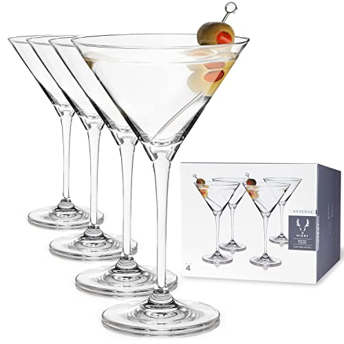 Viski Reserve European Crystal Martini-Gläser, 4 Cocktailgläser mit Stiel aus bleifreiem Kristallglas, Glaswaren Made in Europe, 4er-Set, 7 Unzen (207 ml), Klar von Viski
