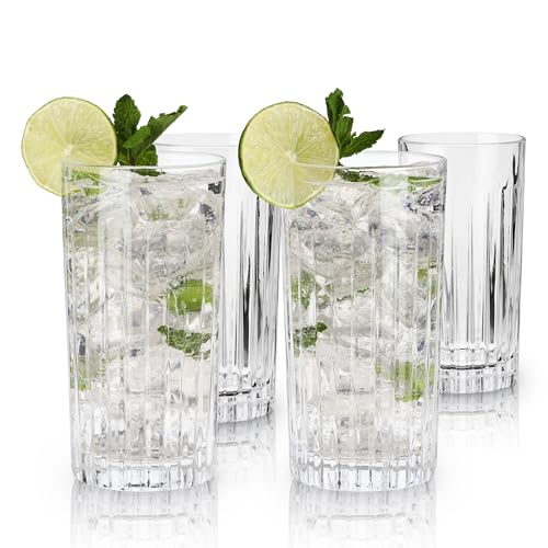Viski Reserve European Highball-Tumbler, 4 Cocktailgläser aus bleifreiem Kristallglas, Glaswaren Made in Europe, 4er-Set, 14 Unzen (414 ml), Klar von Viski
