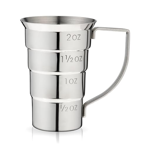 Viski Stufen-Messbecher mit Griff, 4 Markierungen, Messbecher für Cocktail-Rezepte, 14,2 g, 28,3 g, 42,5 g und 57,7 g, Edelstahl, 1 Stück, Silber Viski Stufen-Messbecher mit Griff, 4 Markierungen, Messbecher für Cocktail-Rezepte, 14,2 g, 28,3 g, 42,5 g und 57,7 g, Edelstahl, 1 Stück, Silber von Viski
