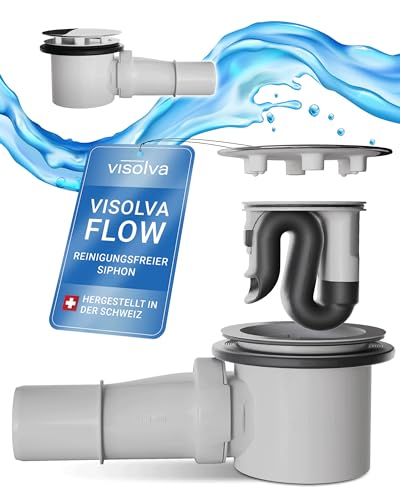 Visolva Flow Siphon WELTNEUHEIT Reinigungsfreie Ablaufgarnitur für Duschwanne - 90mm - Duschablauf verhindert Verstopfungen & Gerüche - Ideal für Neubau & Renovierung - aus der Schweiz von Visolva