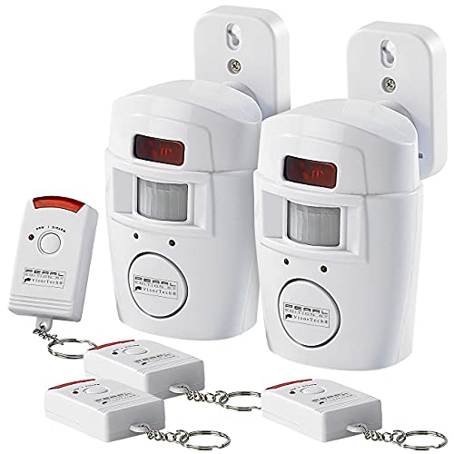 VisorTech Alarmanlage: 2er-Set Hausalarme mit PIR-Bewegungsmelder und 2 Fernbedienungen (Bewegungsmelder mit Alarm, Bewegungsalarm, Bewegungsmeldern innen) von VisorTech