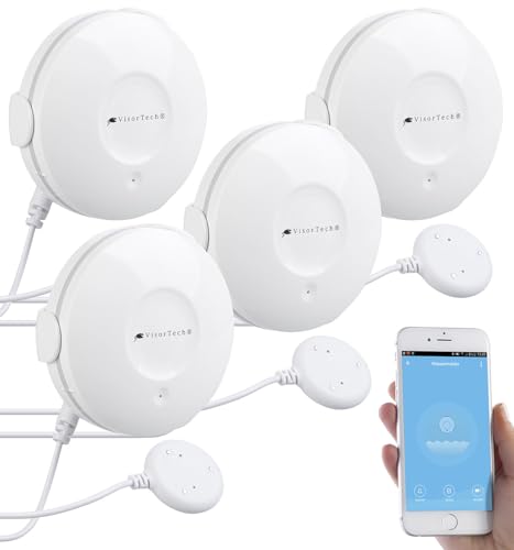 VisorTech Smarter Wassermelder: 4er-Set WLAN-Wassermelder, externer Sensor, App (Wassermelder Alexa kompatibel, Wassermelderalarm, Handy) von VisorTech