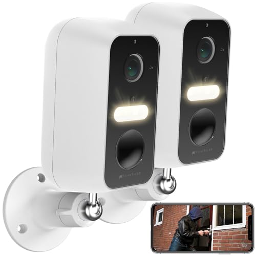 VisorTech Kamera Akku: 2er-Set Akku-Outdoor-IP-Überwachungskamera mit 2K-Auflösung, WLAN, App (Kamera Outdoor, Akku Überwachungskamera aussen, Überwachung) von VisorTech