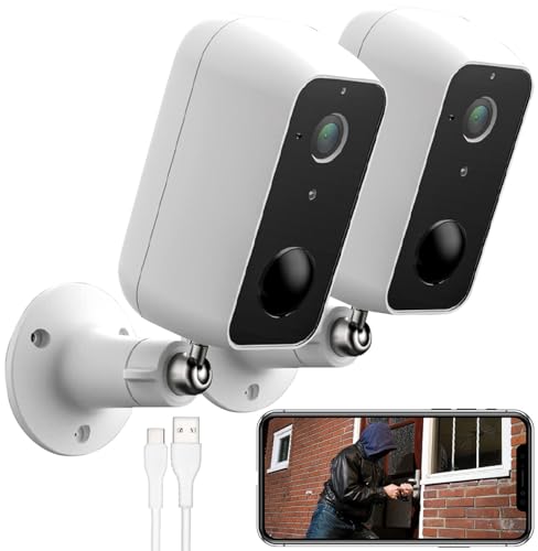 VisorTech Outdoor Akku Kamera: 2er-Set Outdoor-IP-Überwachungskamera, Full HD, WLAN & App, Akku, IP65 (Überwachungskamera mit Akkus, Überwachungskamera Akkubetrieb, Bewegungsmelder) von VisorTech