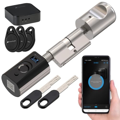 VisorTech Elektronischer Tür-Schließzylinder mit Fingerabdruck, Transponder +GW von VisorTech