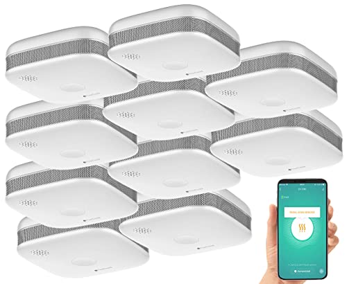 VisorTech Funkrauchmelder: 10er-Set WLAN-Design-Rauchmelder mit weltweiter App-Benachrichtigung (Rauchmelder TUYA, Smarter Rauchmelder, Tablet Halterung) von VisorTech