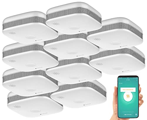 VisorTech Rauchmelder Funk: 10er-Set WLAN-Design-Rauchmelder mit weltweiter App-Benachrichtigung (Feuermelder WLAN, Kompakter WLAN Rauchmelder, Tablet Halterung) von VisorTech