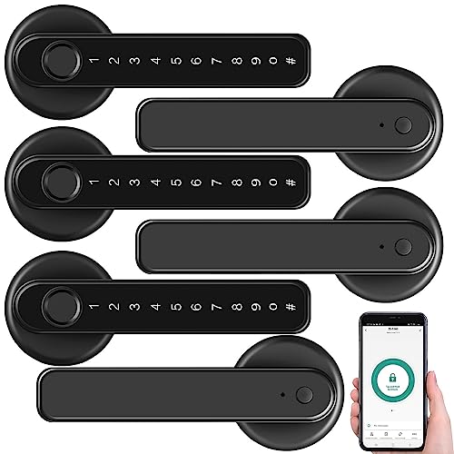 VisorTech Fingerabdruck-Türklinken: 3er-Set Sicherheits-Türbeschläge mit Fingerabdruck-Scanner, PIN & App (Türbeschlag Haustür, Innentürschloss, Türschloss) von VisorTech