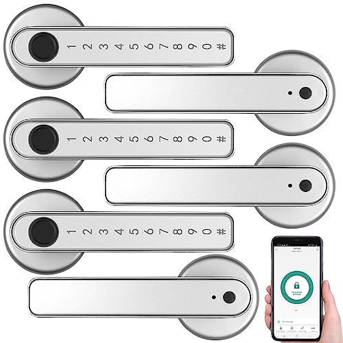 VisorTech Fingerabdruck-Türklinken: 3er-Set Sicherheits-Türbeschläge mit Fingerabdruck-Scanner, PIN & App (Türbeschlag mit Fingerprintsensor, Türbeschlag Haustür Edelstahl, Elektrische) von VisorTech