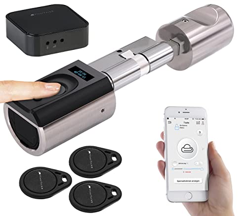 VisorTech Fingerabdruck Türschloss: Elektronischer Tür-Schließzylinder mit WLAN-Gateway, Fingerscan, App (Fingerprint Türschloss, Schloss Fingerprint, Elektronisches) von VisorTech