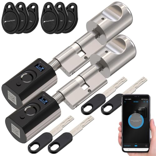 VisorTech Fingersensor Türschloss: 2er-Set elektronische Tür-Schließzylinder, Fingerabdruck, Transponder (Digitales Türschloss Fingerabdruck, elektrisch, Fingerprint) von VisorTech