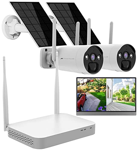 VisorTech NVR: 2K-Festplatten-Überwachungsrekorder + 2 Solar-Akku-Kameras, HDMI, App (Recorder, Netzwerk Überwachungskamera, Überwachung) von VisorTech