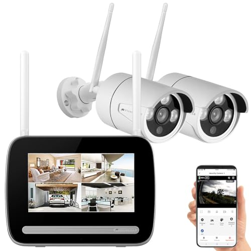VisorTech Überwachungsset: Funk-Überwachungs-Set: Rekorder + 2X 2K-Funk-Kamera, Personenerkennung (Überwachungsset, Funkkamera Mit Monitor, Überwachungskamera mit Bildschirm) von VisorTech