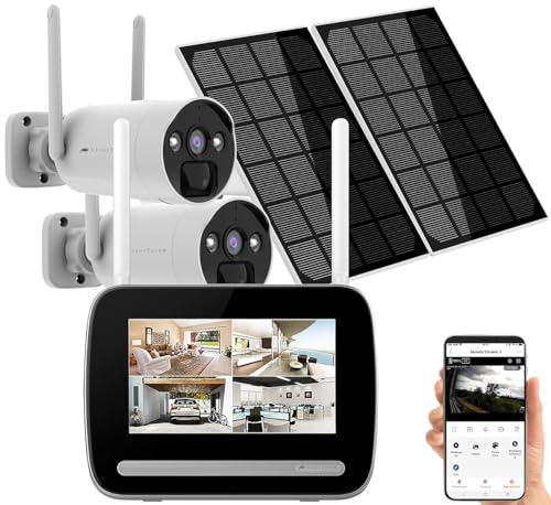 VisorTech WiFi Camera Solar: Funk-Überwachungs-Set: Rekorder mit 2X 2K-Solar-Kamera, PIR, App (Solar Überwachungskameras, Überwachungskameras Funk Solar Set, Überwachung) von VisorTech