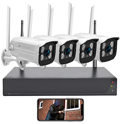 VisorTech Kamera Set: Funk-Überwachungssystem mit HDD-Rekorder & 4 IP-Kameras, 2K+ und App (Camera Set, Überwachung Set, Videorecorder) von VisorTech