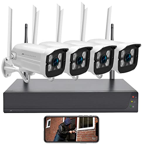 VisorTech Kamera Set: Funk-Überwachungssystem mit HDD-Rekorder & 4 IP-Kameras, 2K+ und App (CCTV, Funküberwachung, Alarm Bewegungsmelder) von VisorTech