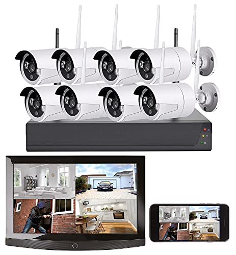 VisorTech Überwachungskamera Set: Funk-Überwachungssystem: HDD-Rekorder, 8 QHD-Kameras, App-Zugriff (Funk Überwachung, Überwachungskameras Set, Überwachungsmonitor) von VisorTech