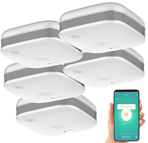 VisorTech Rauchwarnmelder: 5er-Set WLAN-Design-Rauchmelder mit weltweiter App-Benachrichtigung (WLAN Feuermelder, Smarter Rauchmelder, Tablet Halterung) von VisorTech