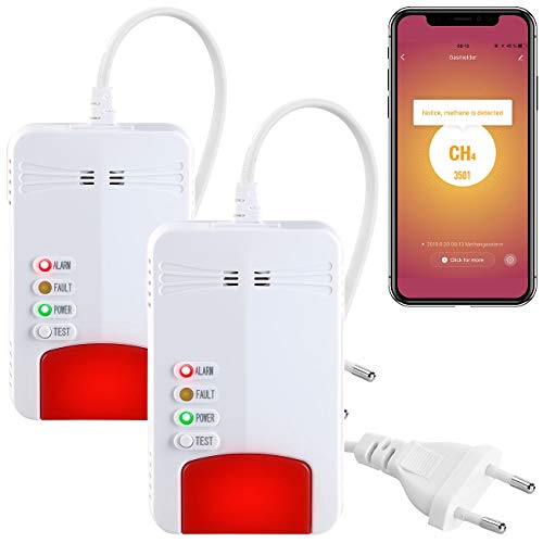 VisorTech Elesion Gasmelder: 2er-Set Multi-Gasmelder für haushaltsübliche Gase, mit WLAN & App (Gasmelder mit Apps, WiFi, Netzteil Tester) von VisorTech