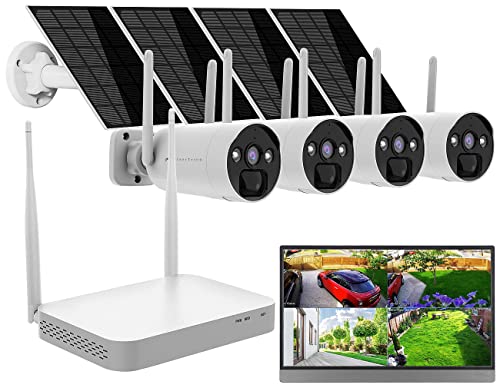 VisorTech Videoüberwachung: 2K-Festplatten-Überwachungsrekorder + 4 Solar-Akku-Kameras, HDMI, App (Solar Überwachungskameras, Überwachungs Camera mit Solar, Überwachungskamera Solarpanel) von VisorTech